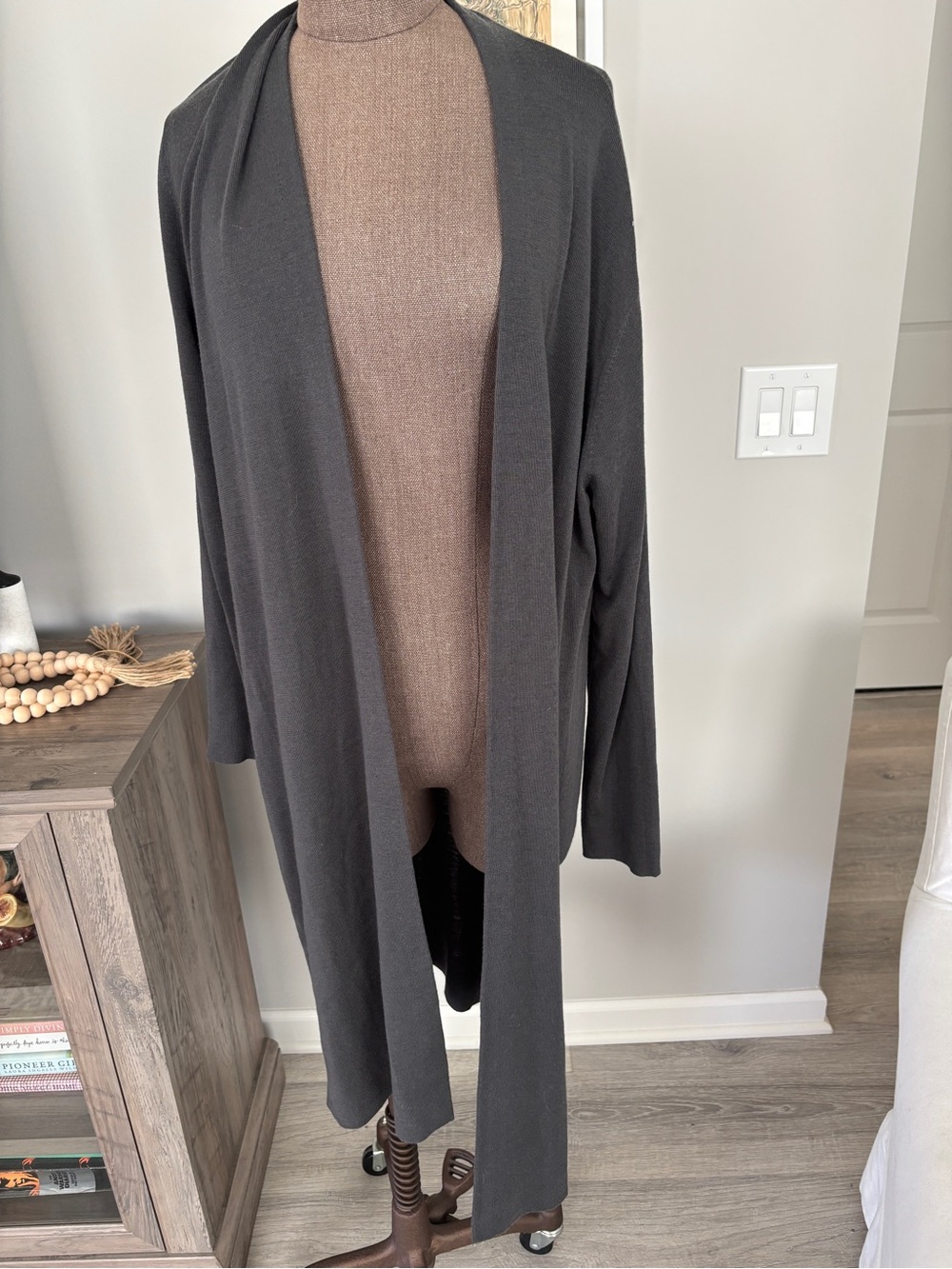 Jarbo Open-Front Long Cardigan Sweater - Charcoal Gray L/XL